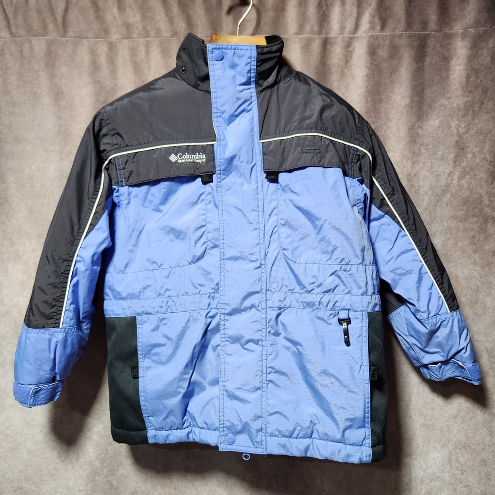 girls COLUMBIA winter Hooded Jacket TECTONITE Blue/Gray ripstop Ski size L 10/12